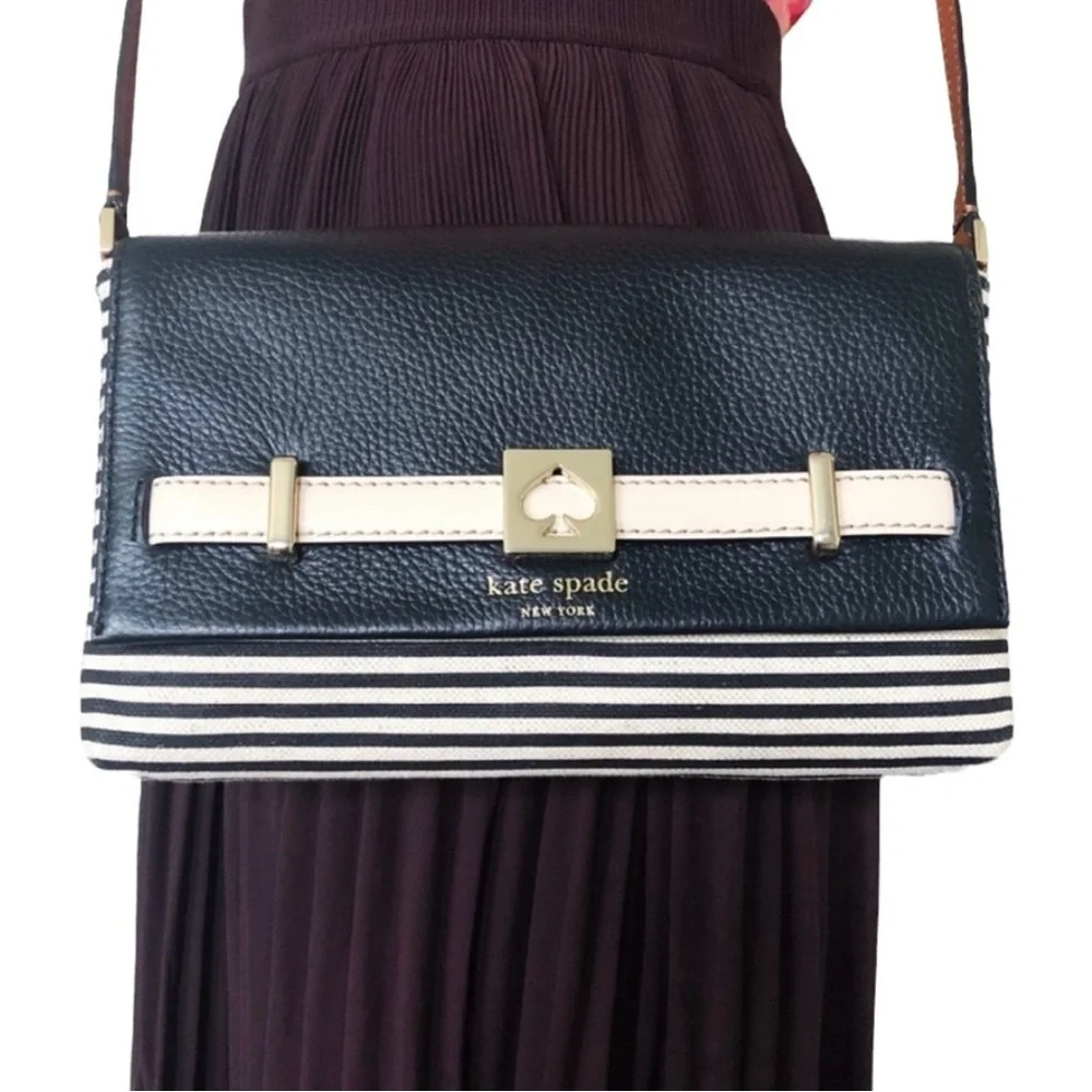 Kate Spade Striped Crossbody Bag Black and Cream